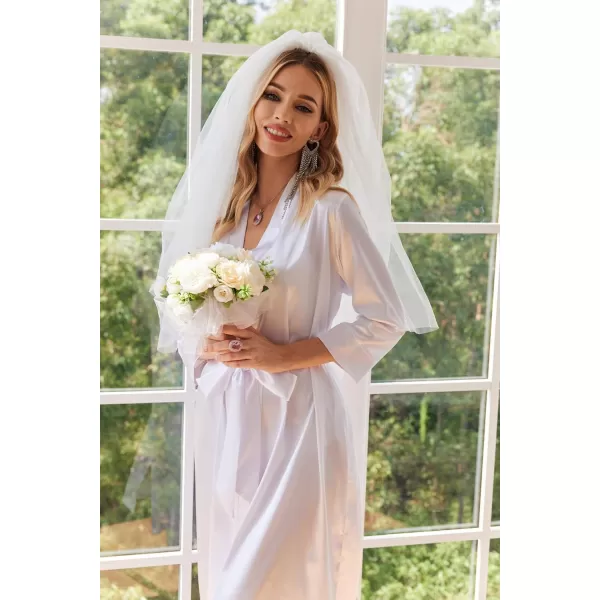 HOTOUCH Silk Robes for Women Long Bridesmaid Wedding Party Satin Robes Sleepwear with PocketsWhite