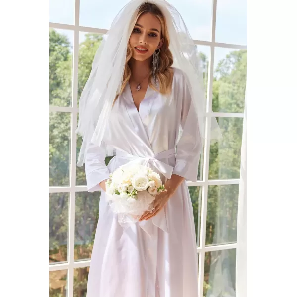 HOTOUCH Silk Robes for Women Long Bridesmaid Wedding Party Satin Robes Sleepwear with PocketsWhite