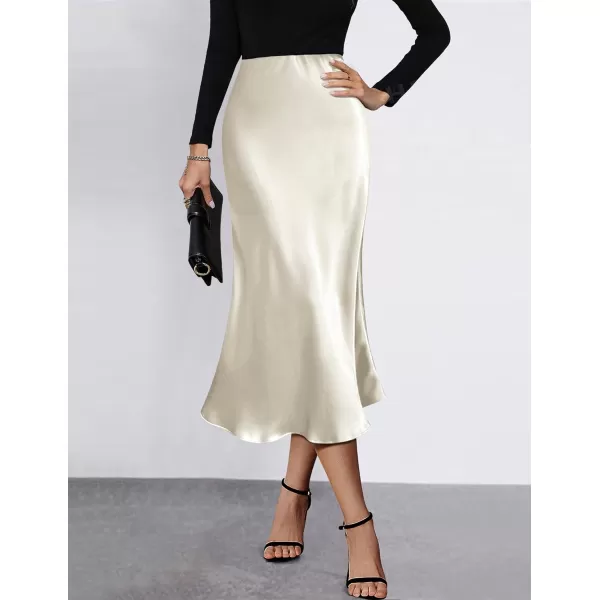 HOTOUCH Womens Midi Skirt High Waisted Solid Satin Dress Zipper Elegant Work SkirtsNewpastel Peach