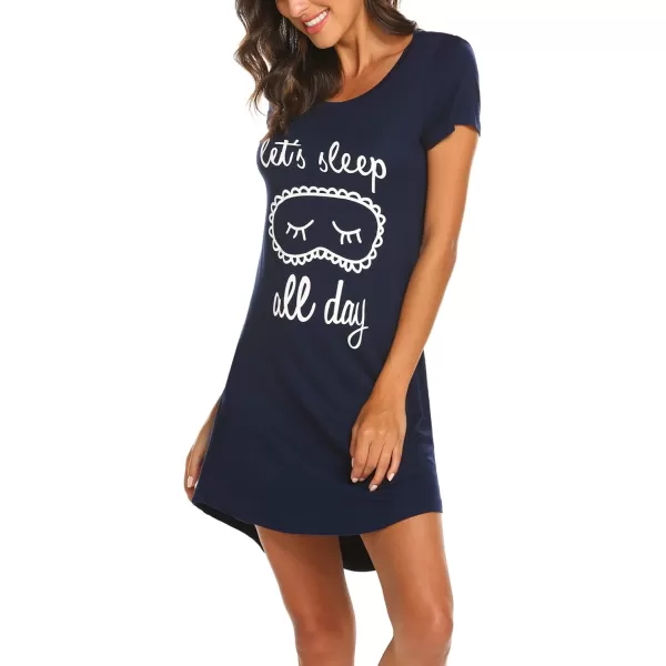 HOTOUCH Womens Nightgown Short Sleeve Printed Sleepshirts Cute Night Shirts Soft Pajama SleepwearAnavy Blue Print