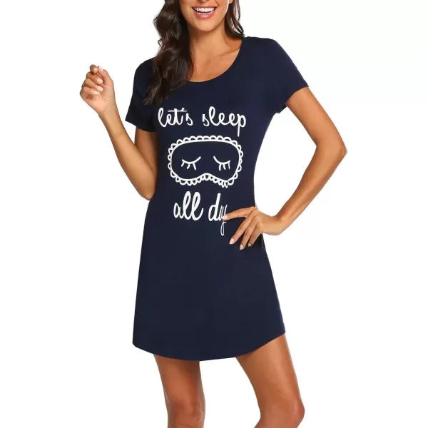 HOTOUCH Womens Nightgown Short Sleeve Printed Sleepshirts Cute Night Shirts Soft Pajama SleepwearAnavy Blue Print