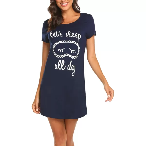 HOTOUCH Womens Nightgown Short Sleeve Printed Sleepshirts Cute Night Shirts Soft Pajama SleepwearAnavy Blue Print