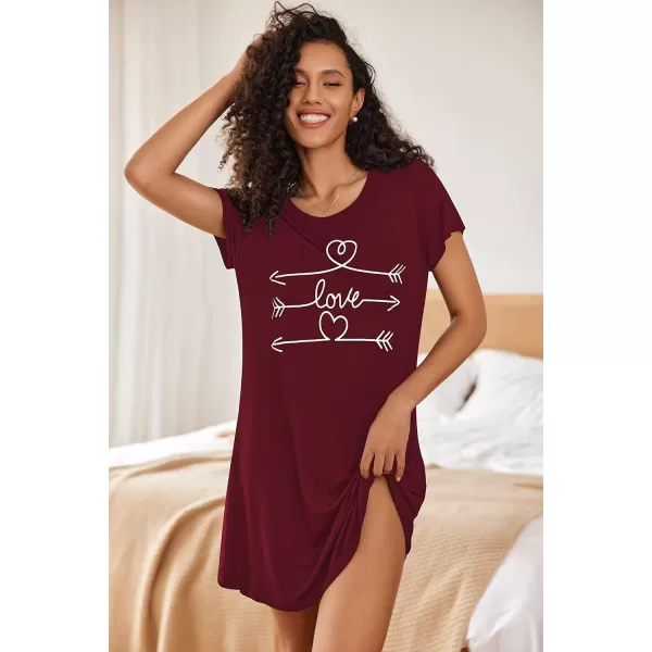 HOTOUCH Womens Nightgown Short Sleeve Printed Sleepshirts Cute Night Shirts Soft Pajama SleepwearAwine Red