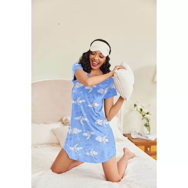 HOTOUCH Womens Nightgown Short Sleeve Printed Sleepshirts Cute Night Shirts Soft Pajama SleepwearBlue Cloud Moon