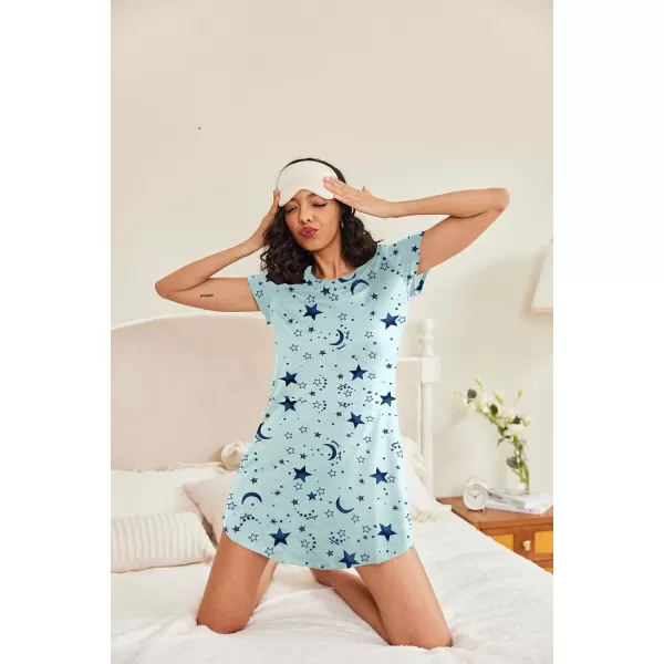 HOTOUCH Womens Nightgown Short Sleeve Printed Sleepshirts Cute Night Shirts Soft Pajama SleepwearStar Moon