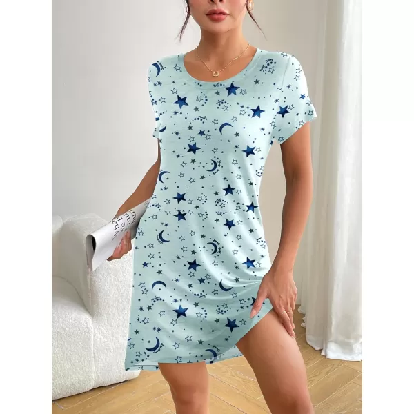 HOTOUCH Womens Nightgown Short Sleeve Printed Sleepshirts Cute Night Shirts Soft Pajama SleepwearStar Moon