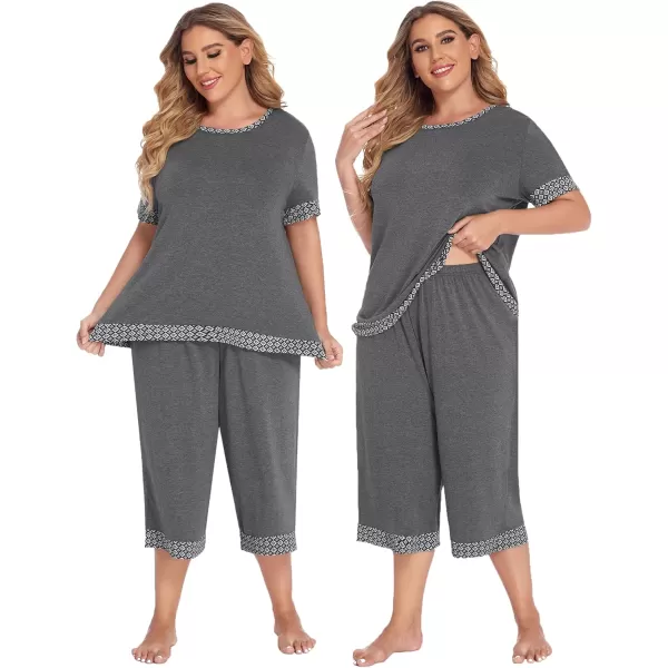 HOTOUCH Womens Pajama Set Stylish Print ONeck Short Sleeves Top with Capri Pants Sleepwear Pjs Sets