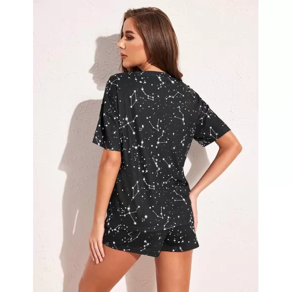 HOTOUCH Womens Printed Pajamas Set Soft Lounge Sets Short Sleeve Tops and Shorts 2 Piece Sleepwear Pj SetsBlack Star