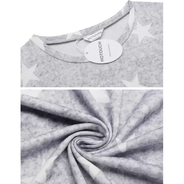 HOTOUCH Womens Printed Pajamas Set Soft Lounge Sets Short Sleeve Tops and Shorts 2 Piece Sleepwear Pj SetsLight Grey White Star