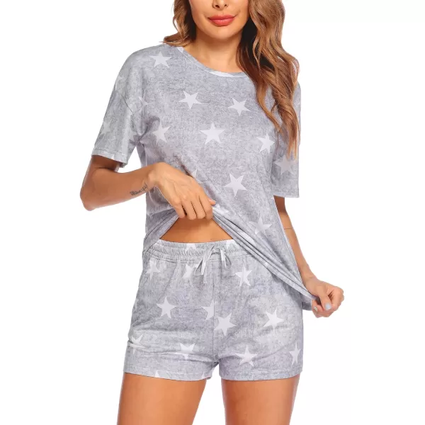 HOTOUCH Womens Printed Pajamas Set Soft Lounge Sets Short Sleeve Tops and Shorts 2 Piece Sleepwear Pj SetsLight Grey White Star