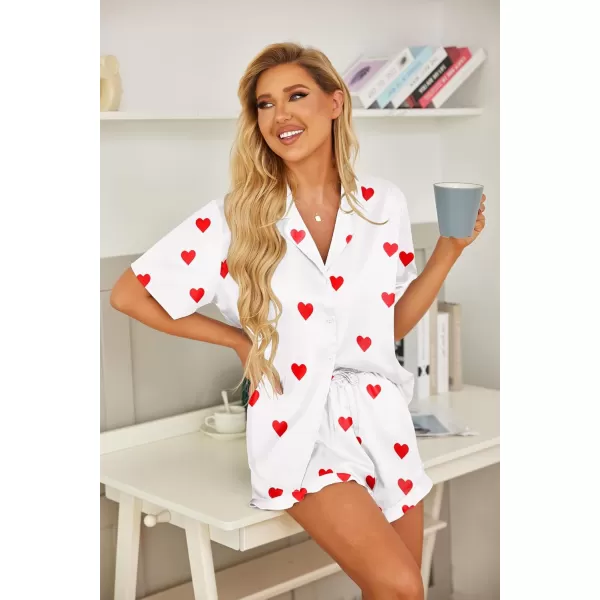 HOTOUCH Womens Satin Pajamas Set Button Down 2 Piece Silk Pjs Shorts Set Ruffle Lingerie Notch Collar SleepwearHeart
