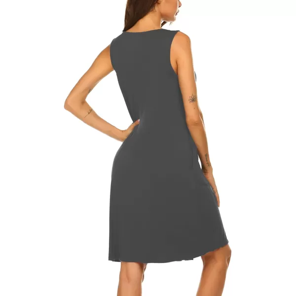 HOTOUCH Womens Sleeveless Nightgowns Pleated Round Neck Sleep Shirt Tank Top Gown Pockets Sleepwear SXXXLDark Grey