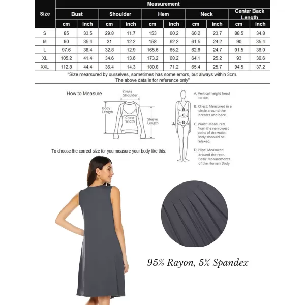 HOTOUCH Womens Sleeveless Nightgowns Pleated Round Neck Sleep Shirt Tank Top Gown Pockets Sleepwear SXXXLDark Grey