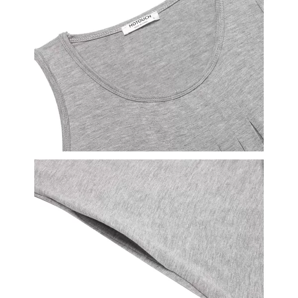 HOTOUCH Womens Sleeveless Nightgowns Pleated Round Neck Sleep Shirt Tank Top Gown Pockets Sleepwear SXXXLGrey