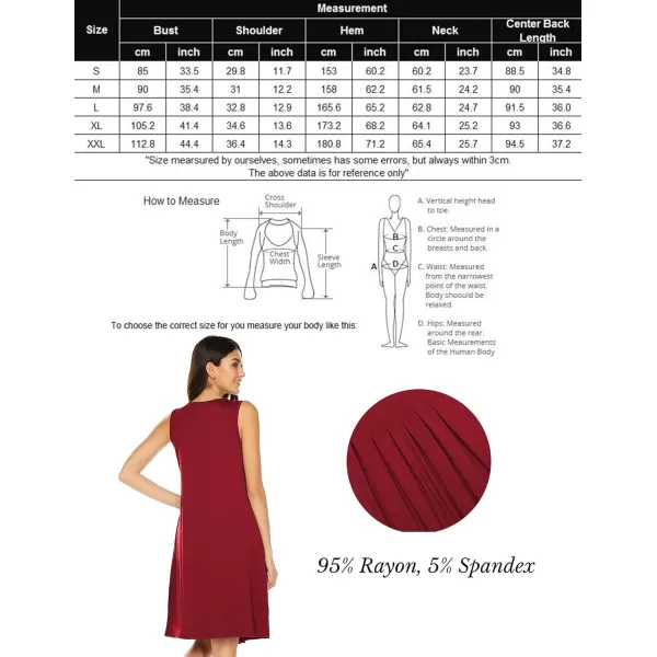 HOTOUCH Womens Sleeveless Nightgowns Pleated Round Neck Sleep Shirt Tank Top Gown Pockets Sleepwear SXXXLRed