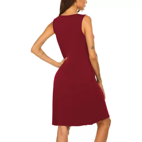 HOTOUCH Womens Sleeveless Nightgowns Pleated Round Neck Sleep Shirt Tank Top Gown Pockets Sleepwear SXXXLRed