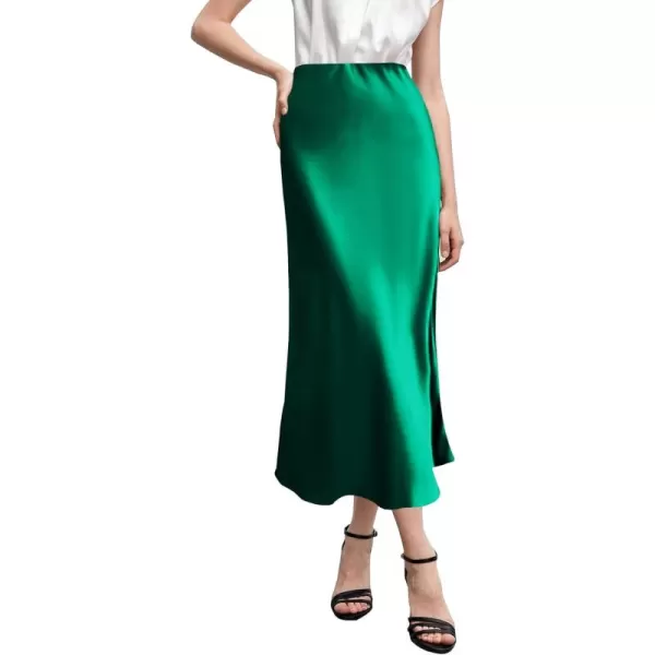 HOTOUCH Midi Skirts for Women High Waist Silk Stain Casual A Line Zipper SkirtXSXLAgreen