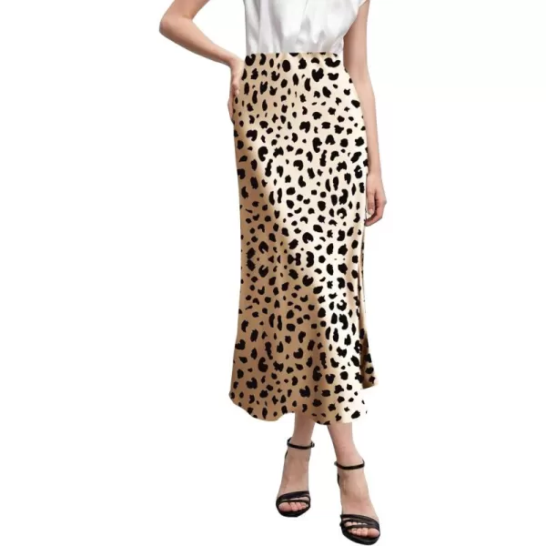 HOTOUCH Midi Skirts for Women High Waist Silk Stain Casual A Line Zipper SkirtXSXLLeopard