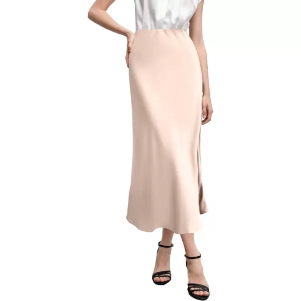 HOTOUCH Midi Skirts for Women High Waist Silk Stain Casual A Line Zipper SkirtXSXLLight Coffee