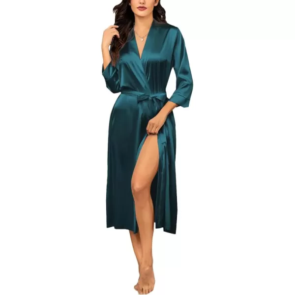 HOTOUCH Silk Robes for Women Long Bridesmaid Wedding Party Satin Robes Sleepwear with PocketsAteal Green