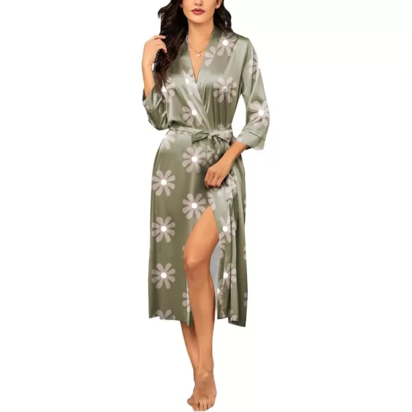 HOTOUCH Silk Robes for Women Long Bridesmaid Wedding Party Satin Robes Sleepwear with PocketsColor Green