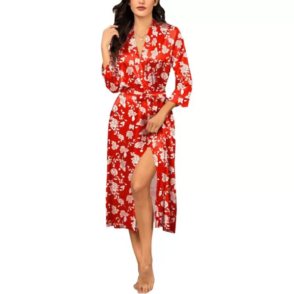 HOTOUCH Silk Robes for Women Long Bridesmaid Wedding Party Satin Robes Sleepwear with PocketsColor Red