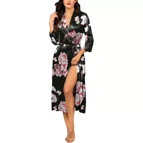 HOTOUCH Silk Robes for Women Long Bridesmaid Wedding Party Satin Robes Sleepwear with PocketsColor1