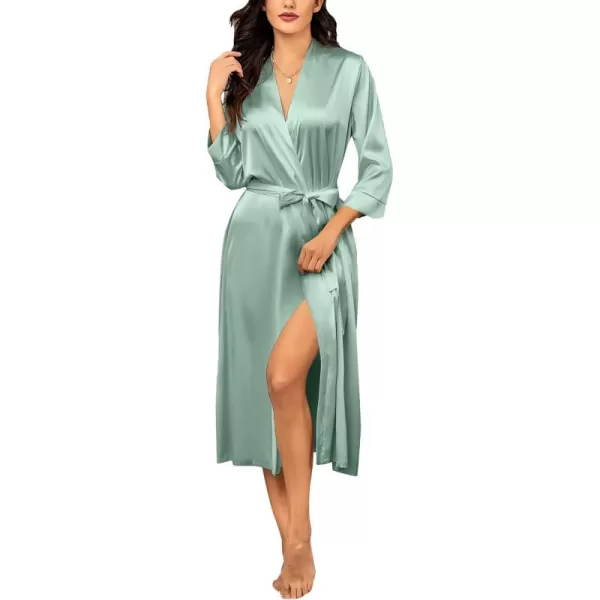 HOTOUCH Silk Robes for Women Long Bridesmaid Wedding Party Satin Robes Sleepwear with PocketsSage Green