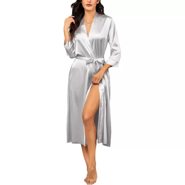 HOTOUCH Silk Robes for Women Long Bridesmaid Wedding Party Satin Robes Sleepwear with PocketsSilver Gray