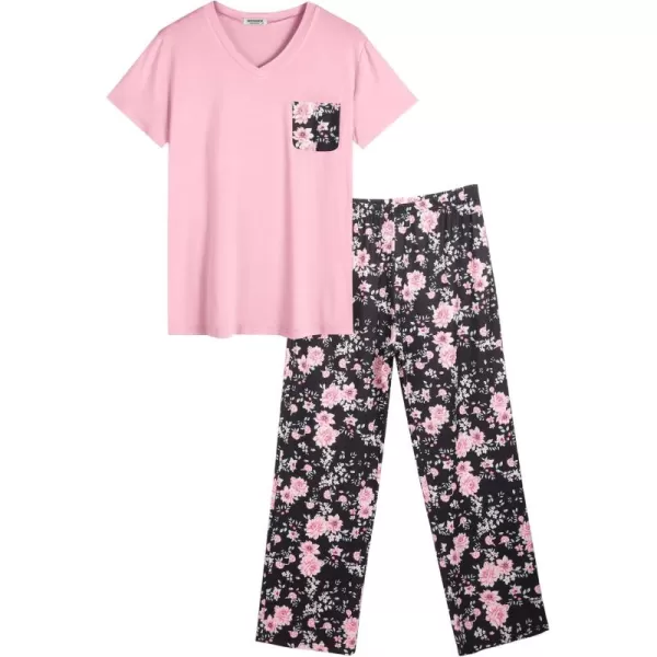 HOTOUCH Women Pajamas Sets Short Sleeve Nightwear Top and Jogger Pant Sleepwear 2 Piece Pjs Loungewear