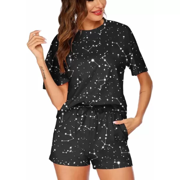 HOTOUCH Womens Printed Pajamas Set Soft Lounge Sets Short Sleeve Tops and Shorts 2 Piece Sleepwear Pj SetsBlack Star