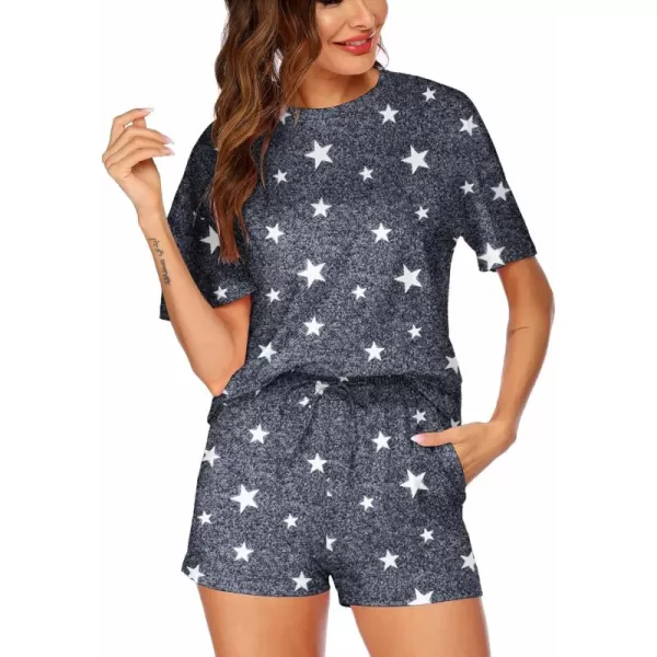 HOTOUCH Womens Printed Pajamas Set Soft Lounge Sets Short Sleeve Tops and Shorts 2 Piece Sleepwear Pj SetsDark Grey White Star