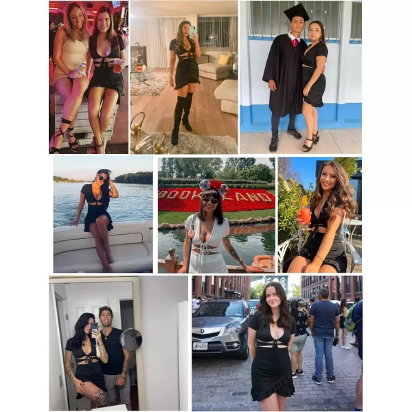HOTOUCH 2023 Womens Bodycon Dress Short Sleeve Tied Cut Out Ruched Mini Club Party Summer Dresses XSXXLA Black