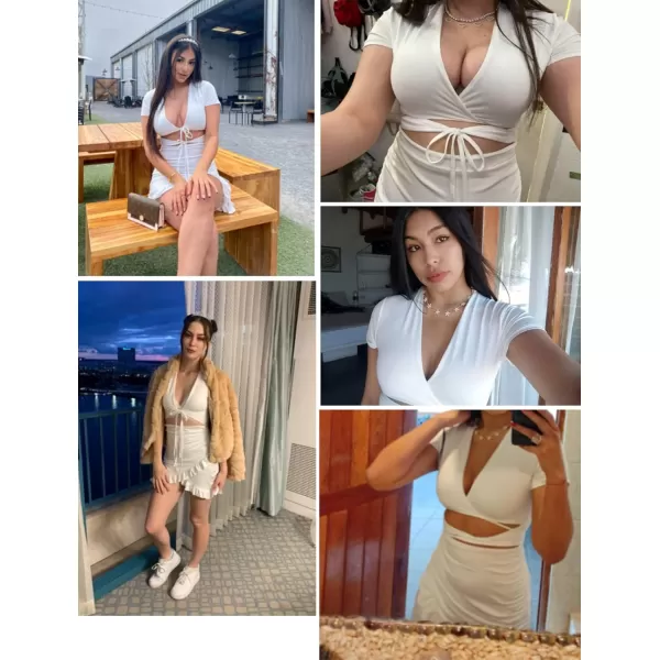 HOTOUCH 2023 Womens Bodycon Dress Short Sleeve Tied Cut Out Ruched Mini Club Party Summer Dresses XSXXLA White