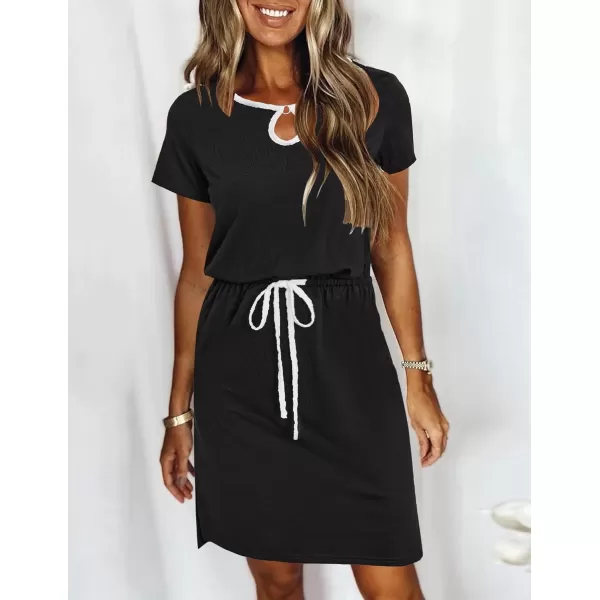 HOTOUCH Dresses for Women 2024 Summer Casual Beach Sundress Short Sleeve Shift Dress O Neck TShirt Dress with PocketsBlack