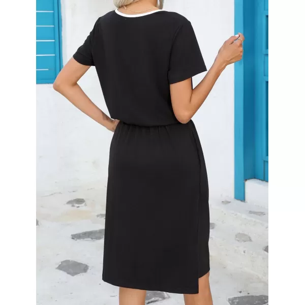 HOTOUCH Dresses for Women 2024 Summer Casual Beach Sundress Short Sleeve Shift Dress O Neck TShirt Dress with PocketsBlack