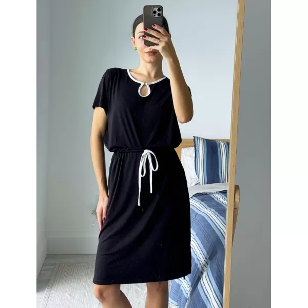 HOTOUCH Dresses for Women 2024 Summer Casual Beach Sundress Short Sleeve Shift Dress O Neck TShirt Dress with PocketsBlack