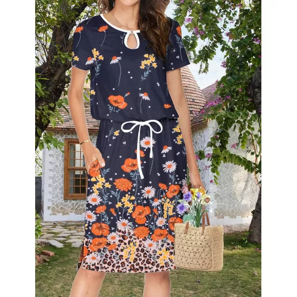 HOTOUCH Dresses for Women 2024 Summer Casual Beach Sundress Short Sleeve Shift Dress O Neck TShirt Dress with PocketsFloral 02