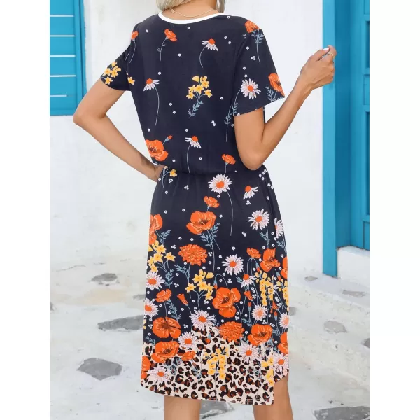 HOTOUCH Dresses for Women 2024 Summer Casual Beach Sundress Short Sleeve Shift Dress O Neck TShirt Dress with PocketsFloral 02