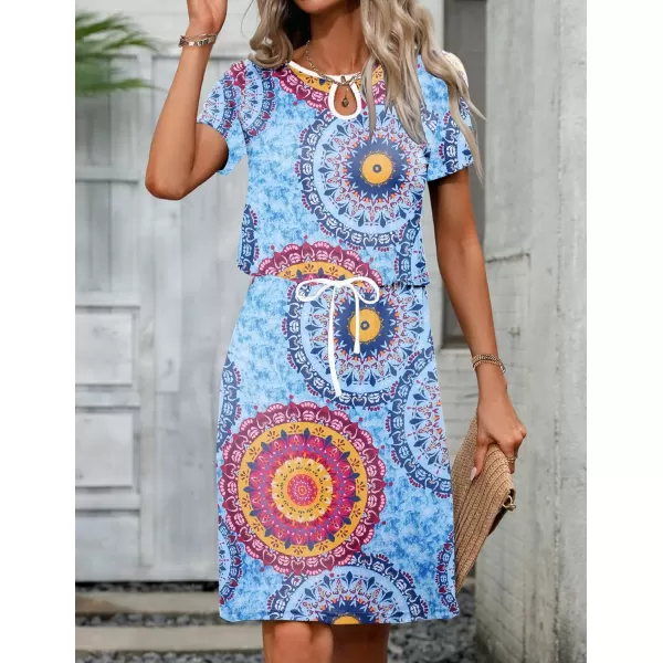 HOTOUCH Dresses for Women 2024 Summer Casual Beach Sundress Short Sleeve Shift Dress O Neck TShirt Dress with PocketsFloral 03