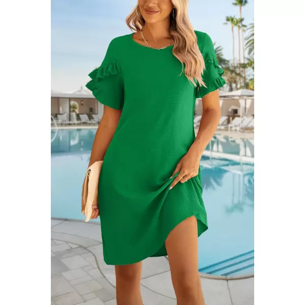 HOTOUCH Short Sleeve Dress Green Dress Summer Short Sleeve Aline Dress with Pockets Solid Color Ladies Shirt DressXXLarge