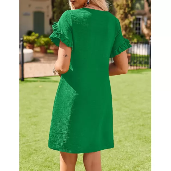 HOTOUCH Short Sleeve Dress Green Dress Summer Short Sleeve Aline Dress with Pockets Solid Color Ladies Shirt DressXXLarge