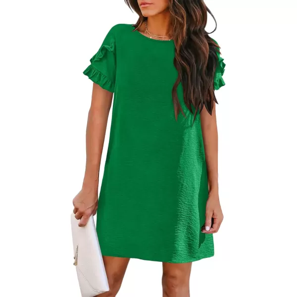 HOTOUCH Short Sleeve Dress Green Dress Summer Short Sleeve Aline Dress with Pockets Solid Color Ladies Shirt DressXXLarge