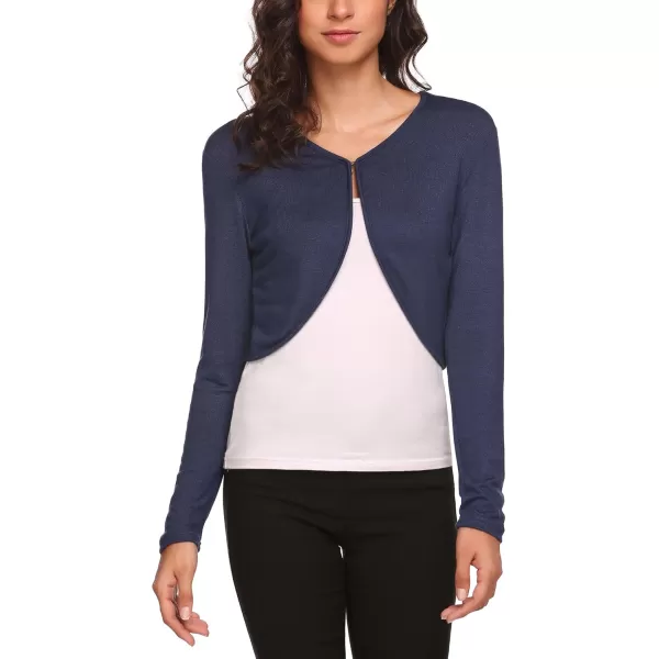 HOTOUCH Shrug Bolero Cardigan for Womens Long Sleeve Short Little Cropped Sweater Knit Jackets for Dress SXXLAnavy Blue