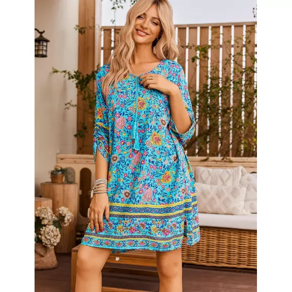 HOTOUCH Summer Casual Dresses for Women 2024 Swing Sun Dress Beach Boho Dress Swimsuit Cover Ups Blue XXL