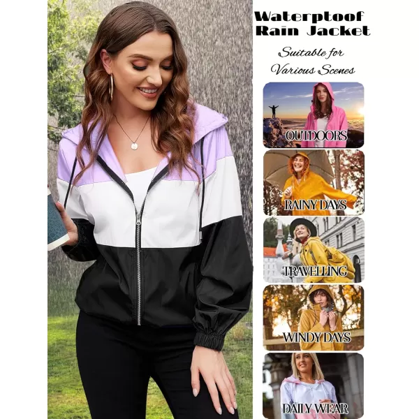 HOTOUCH Waterproof Rain Jackets for Women Lightweight Packable Raincoats Outdoor Hooded Windbreaker with Pockets