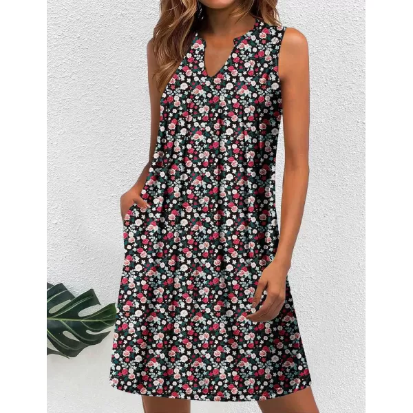 HOTOUCH Women Casual ALine Dress with Pockets 2024 Sleeveless V Neck Pleated Sundress Loose TShirt Work Office DressesFloral01