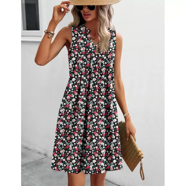 HOTOUCH Women Casual ALine Dress with Pockets 2024 Sleeveless V Neck Pleated Sundress Loose TShirt Work Office DressesFloral01