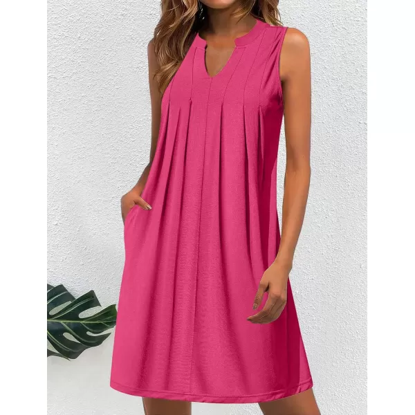 HOTOUCH Women Casual ALine Dress with Pockets 2024 Sleeveless V Neck Pleated Sundress Loose TShirt Work Office DressesRose Red