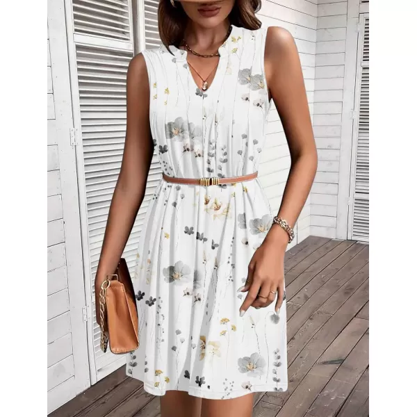 HOTOUCH Women Casual ALine Dress with Pockets 2024 Sleeveless V Neck Pleated Sundress Loose TShirt Work Office DressesWhite Printed